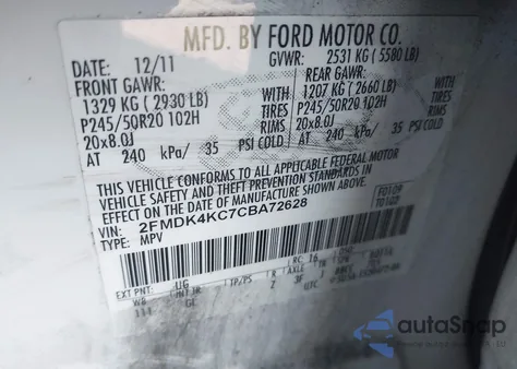 2012 Ford Edge Limited z USA, uszkodzony, nr VIN 2FMDK4KC7CBA72628